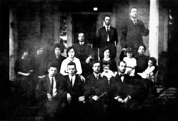 The Long family gathered in 1913 for the funeral of Huey's mother, Caledonia Tison Long. (Huey, age 20, is seated in the first row, second from left.) Caledonia did not live to witness the remarkable achievements of her younger children.