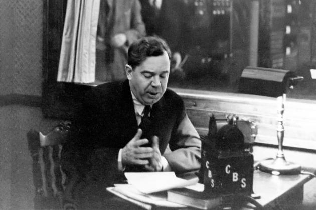Huey Long addressing the nation on CBS radio. Long frequently used national radio addresses to champion his causes to an estimated 25 million listeners.