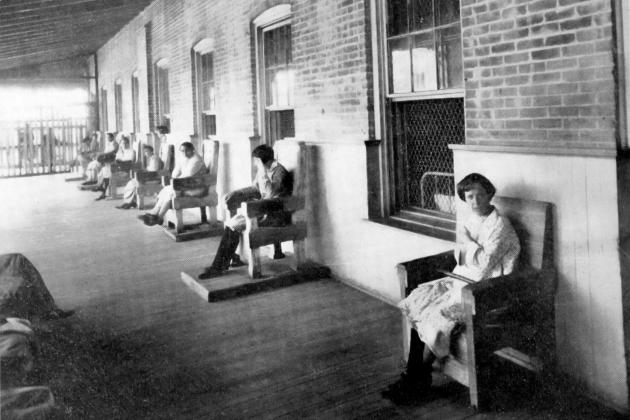 Before Huey Long's reforms, patients at the Central Hospital for the Insane were locked in chairs during their 'recreation' time.