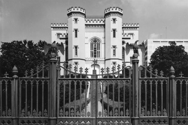 Symbolic of Louisiana's aristocratic rule before Huey Long, the Old State Capitol was a castle behind an iron gate. Long built a new State Capitol - an Art Deco skyscraper representing Louisiana's modernization.