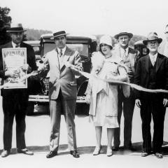 Huey Long and his wife Rose at a ribbon cutting ceremony for a new public works project