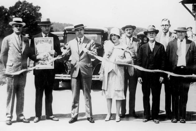Huey Long and his wife Rose at a ribbon cutting ceremony for a new public works project
